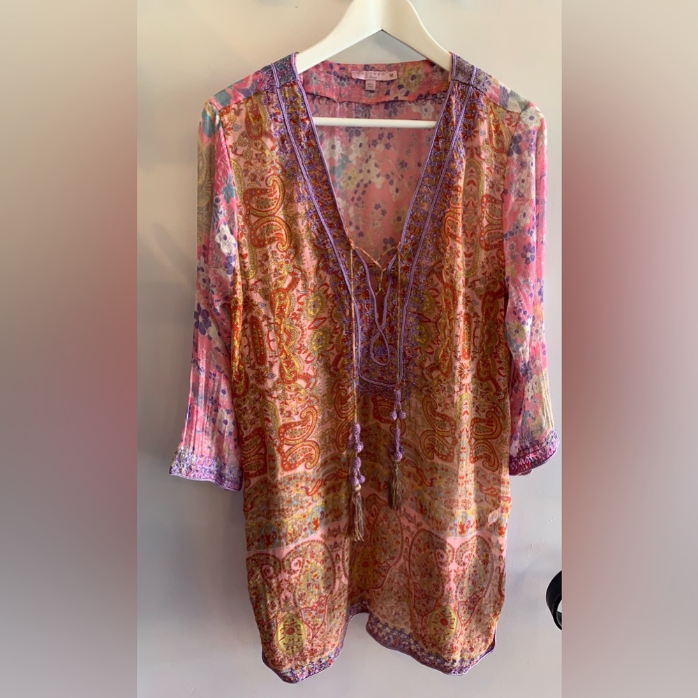 Calypso St. Barth Sheer Multi- Color Tunic Size M… - image 1